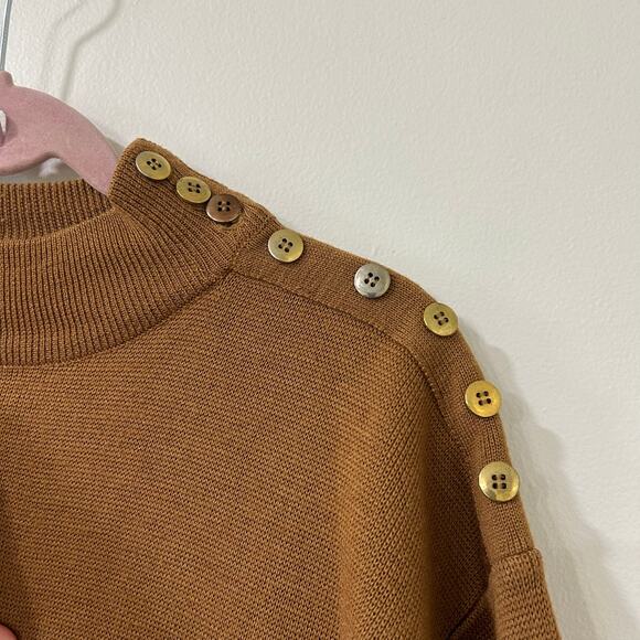 Suburbans Vtg Womens Sz Small Tan Wool Blend Mock Neck Sweater Old Money Buttons - Picture 2 of 6